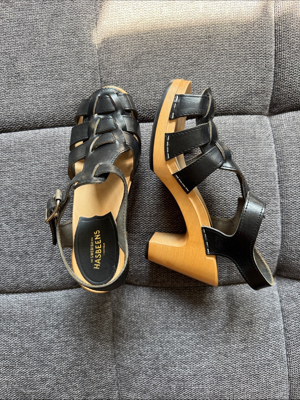 NWOT Swedish Hasbeens Cognac/Tan Leather Fisherman Sandals sz36